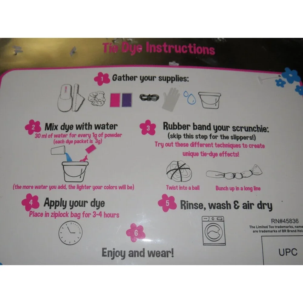 Limited Too Girls Slipper Tie Dye Kit For Shoe Sizes 11/12-2/3